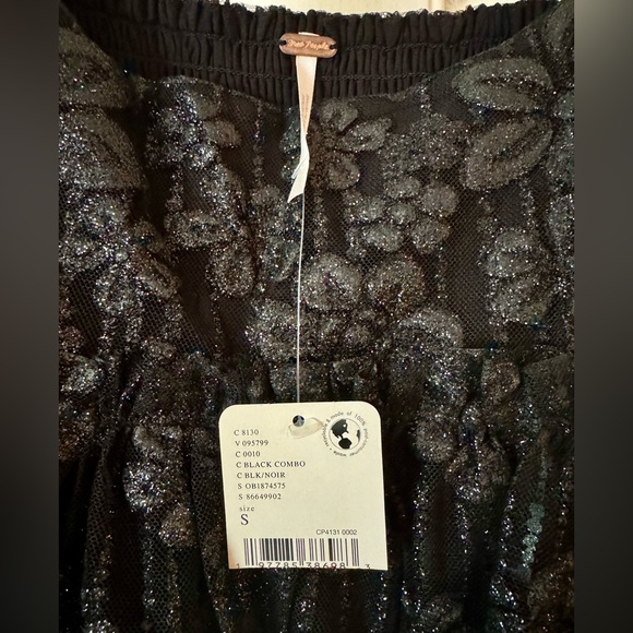 NWT FREE PEOPLE BLACK & SILVER FLORAL LACE BABY-DOLL DRESS SIZE SMALL ORIG $168 - Picture 6 of 7